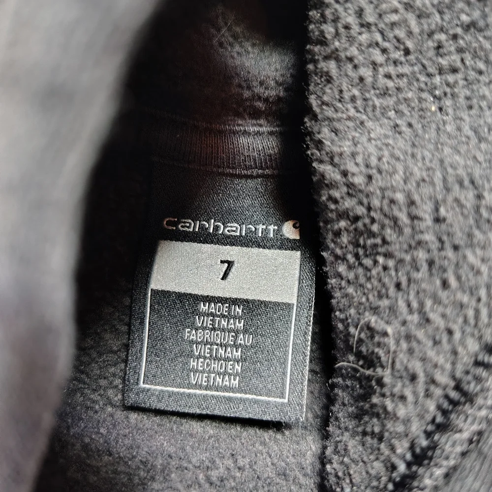 Carhartt Boys Hoodie Size 7 Black White Graphic Logo Pullover Spellout Sleeve - Picture 4 of 9